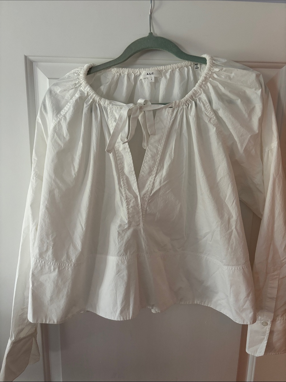 A.L.C. White Peasant Tie-Neck Blouse